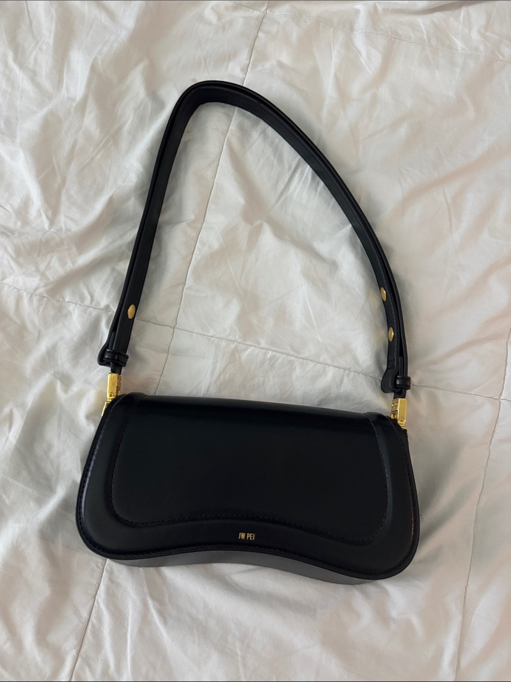JW PEI Black Shoulder Bag with Gold Accents